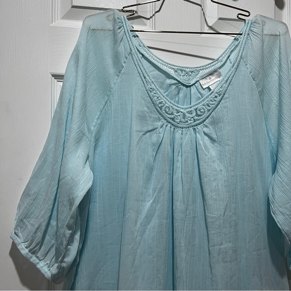 Soft Surroundings Light Blue Embroidered Cotton Tunic - Picture 7 of 10